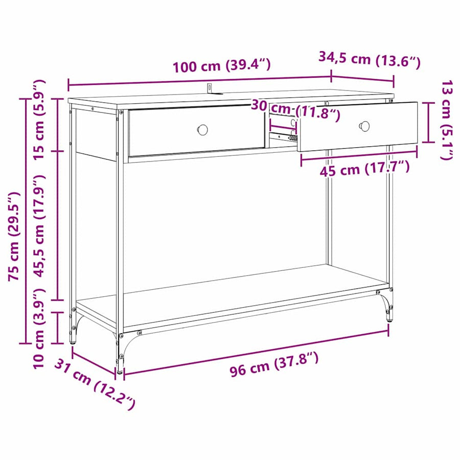 Wandtafel met lade Oud Hout 100 x 34,5 x 75 cm Bewerkt hout