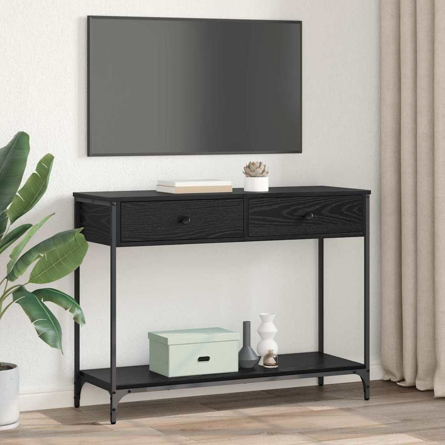 Wandtafel met lade Zwart Eiken 100 x 34,5 x 75 cm Bewerkt hout