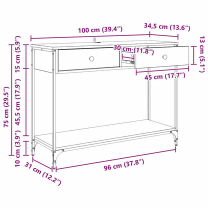 Wandtafel met lade Zwart Eiken 100 x 34,5 x 75 cm Bewerkt hout