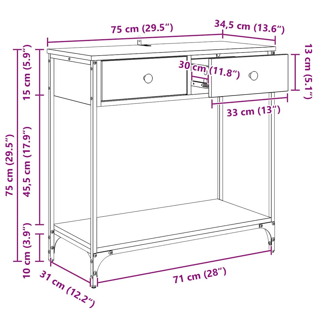 Wandtafel met lade Oud Hout 75 x 34,5 x 75 cm Bewerkt hout