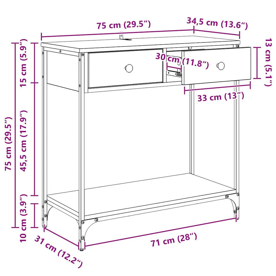 Wandtafel met lade Oud Hout 75 x 34,5 x 75 cm Bewerkt hout