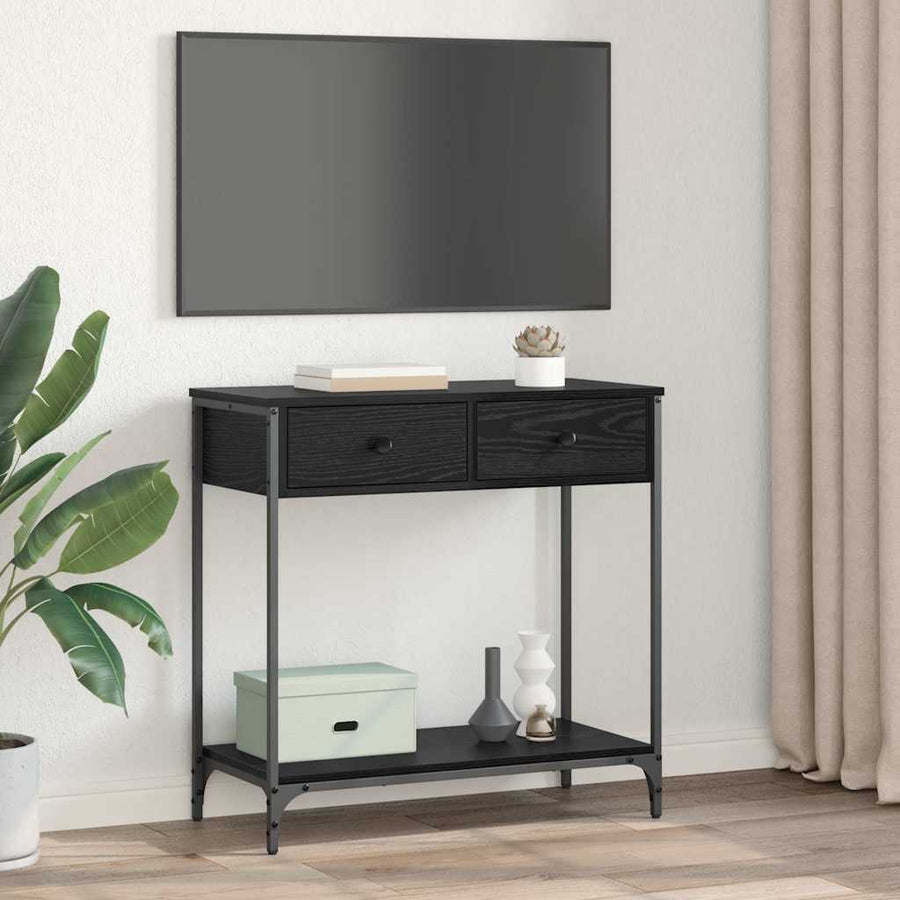 Wandtafel met lade Zwart Eiken 75 x 34,5 x 75 cm Bewerkt hout