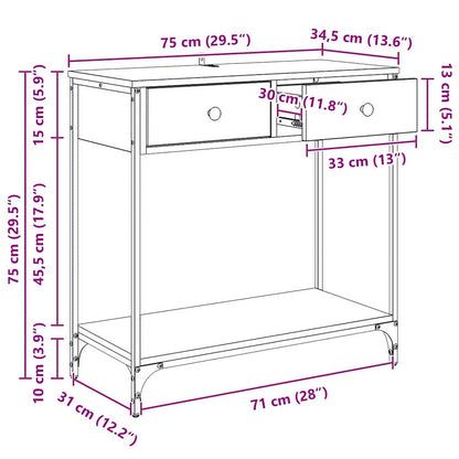 Wandtafel met lade Zwart Eiken 75 x 34,5 x 75 cm Bewerkt hout