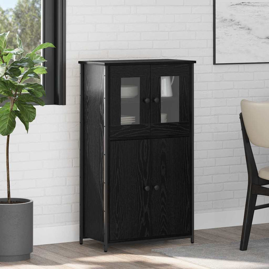 Highboard Zwart Eiken 62 x 32 x 106,5 cm Bewerkt hout