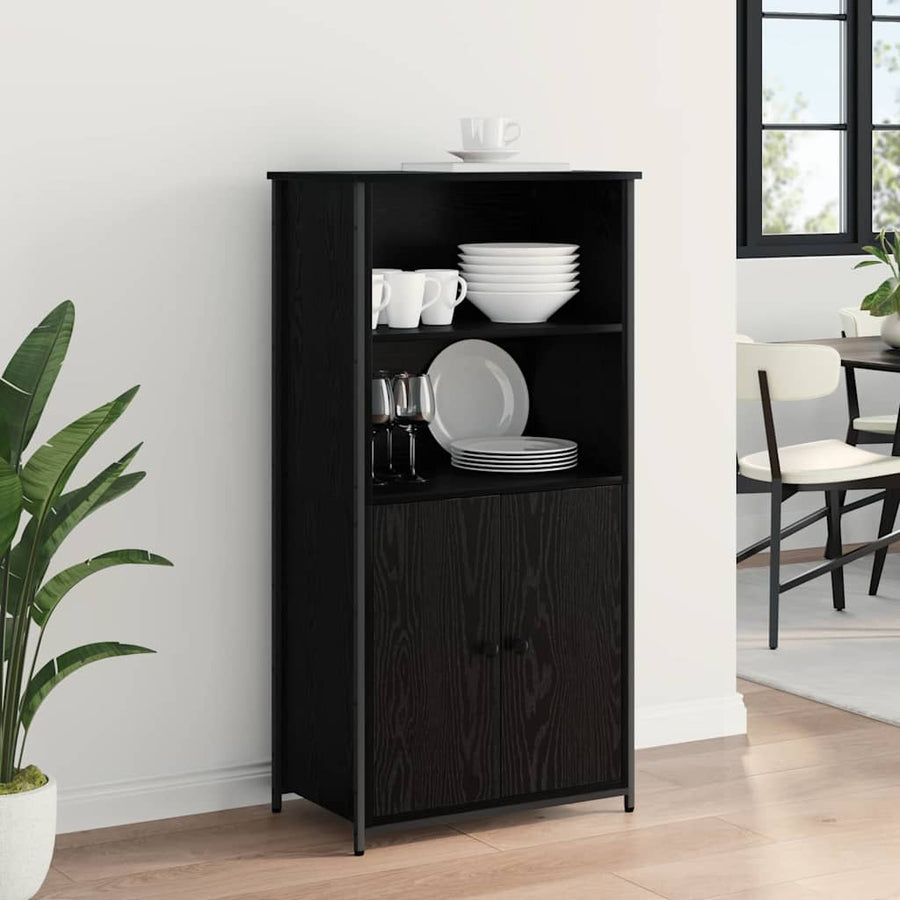 Highboard Zwart Eiken 62 x 36 x 121,5 cm Bewerkt hout