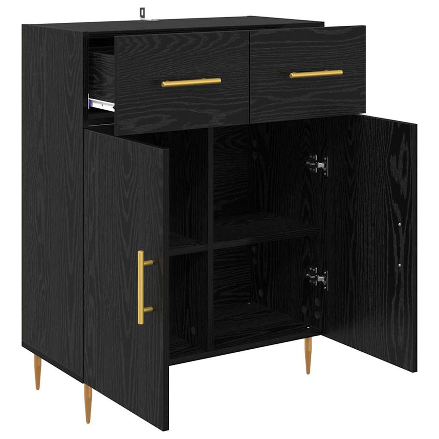 Dressoir met lade Zwart Eiken 69,5 x 34 x 90 cm Bewerkt hout