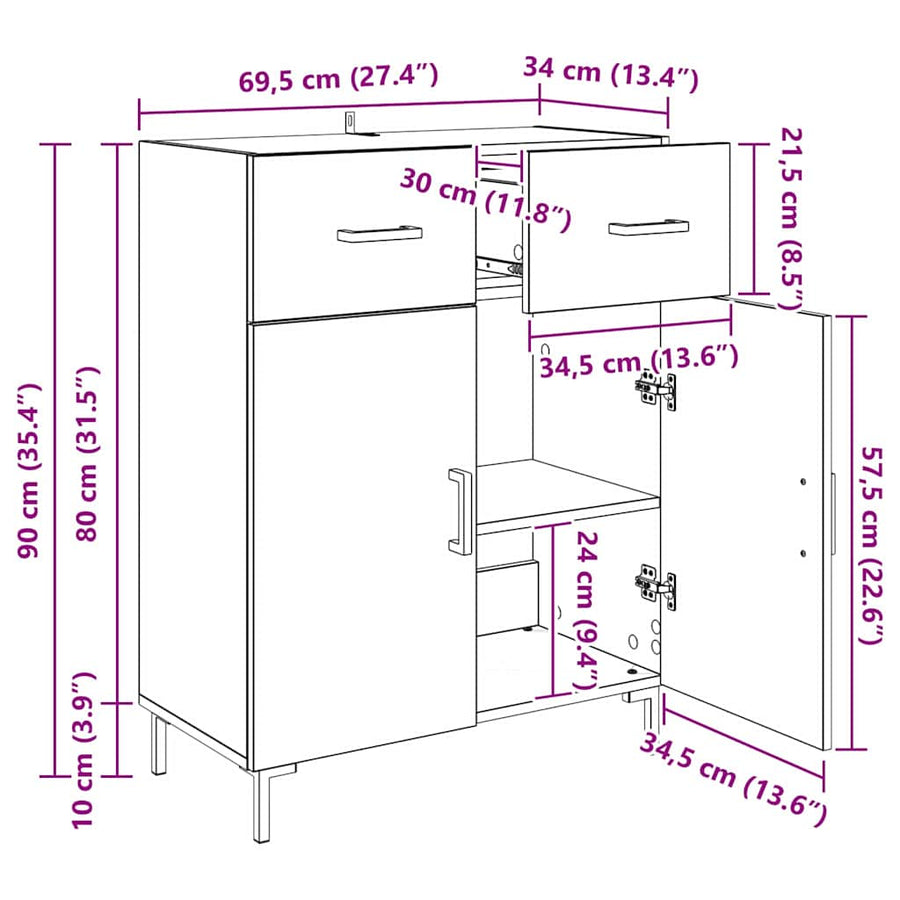 Dressoir met lade Artisan Eiken 69,5 x 34 x 90 cm Bewerkt hout