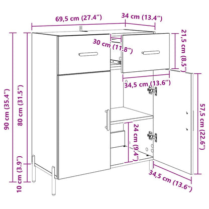 Dressoir met lade Artisan Eiken 69,5 x 34 x 90 cm Bewerkt hout