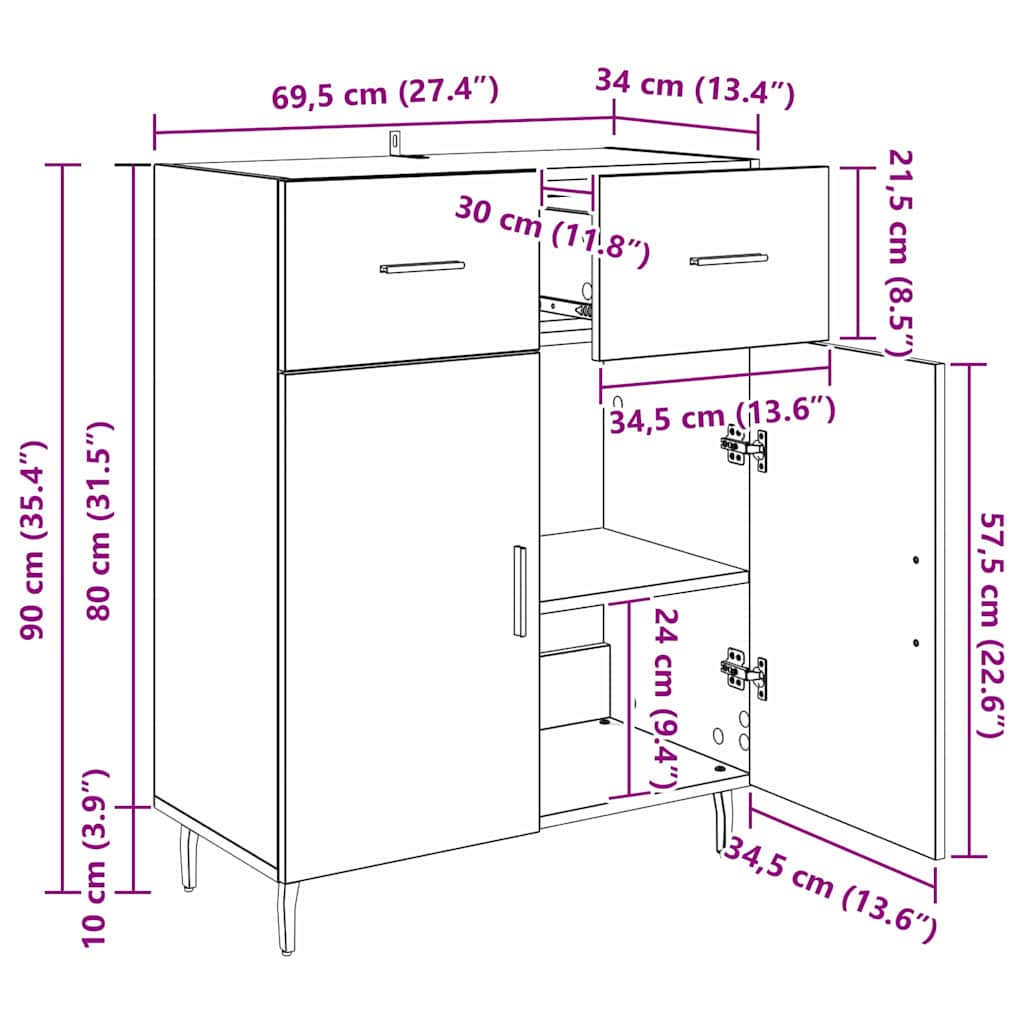 Dressoir met lade Oud Hout 69,5 x 34 x 90 cm Bewerkt hout