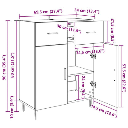 Dressoir met lade Zwart Eiken 69,5 x 34 x 90 cm Bewerkt hout
