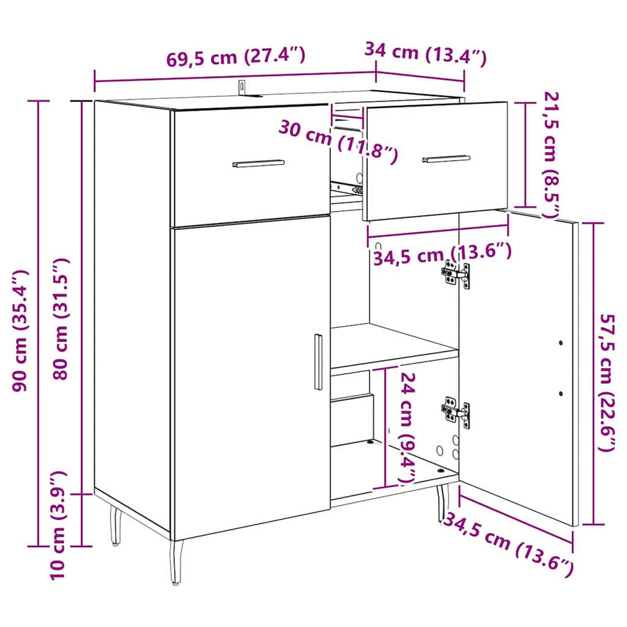 Dressoir met lade Zwart Eiken 69,5 x 34 x 90 cm Bewerkt hout