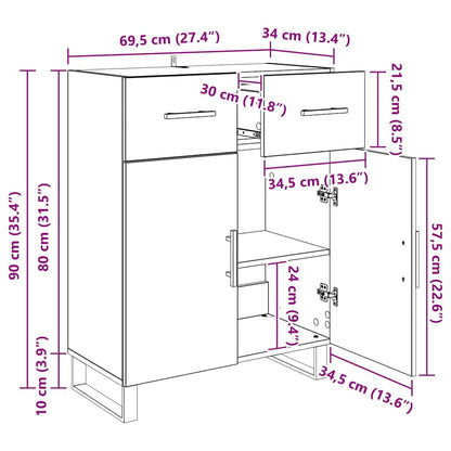 Dressoir met lade Zwart Eiken 69,5 x 34 x 90 cm Bewerkt hout