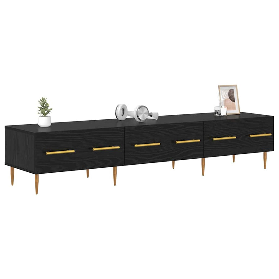 TV-kast met lade Zwart Eiken 150 x 36 x 30 cm Bewerkt hout