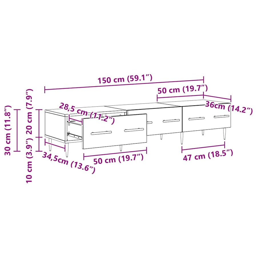 TV-kast met lade Zwart Eiken 150 x 36 x 30 cm Bewerkt hout