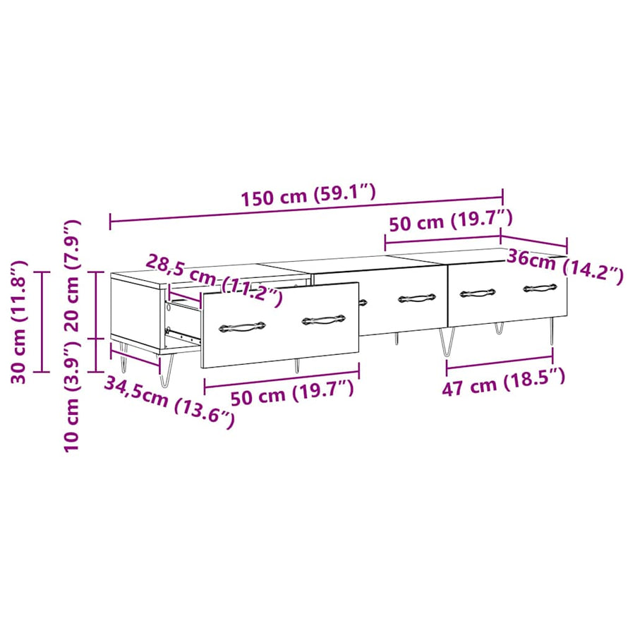 TV-kast met lade Oud hout 150 x 36 x 30 cm Bewerkt hout