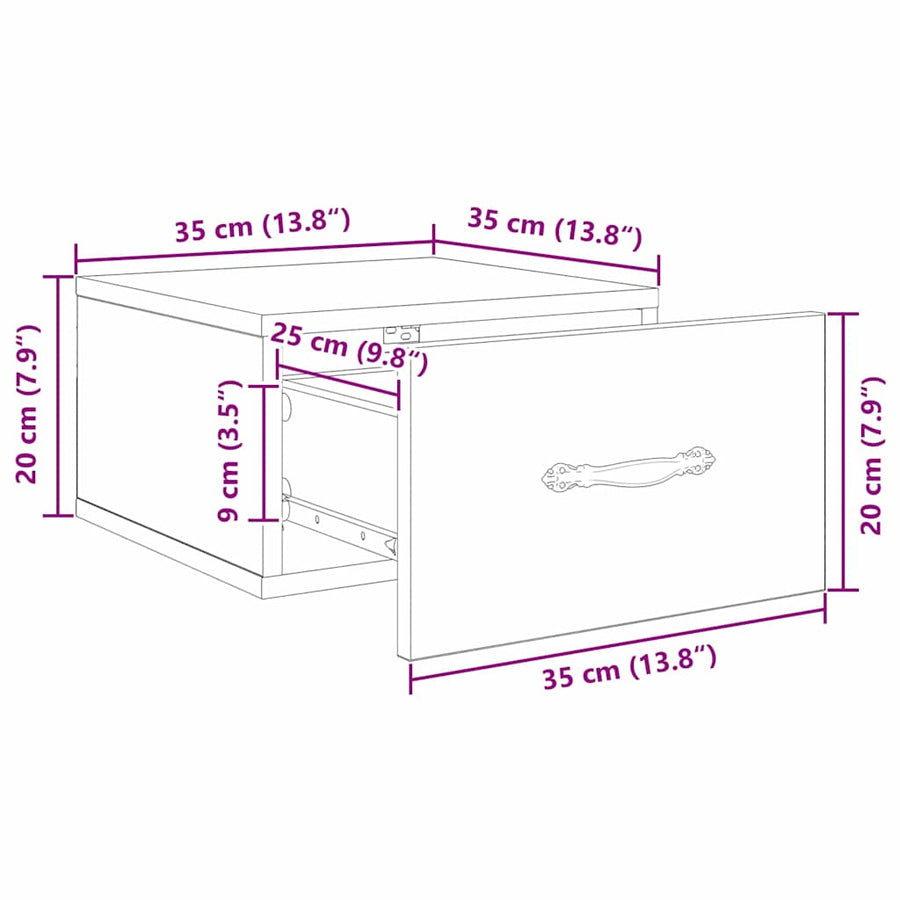 Nachtkastje 2 pcs Zwart eiken 35 x 35 x 20 cm Bewerkt hout