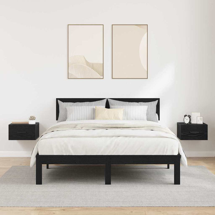 Nachtkastje 2 pcs Zwart eiken 35 x 35 x 20 cm Bewerkt hout