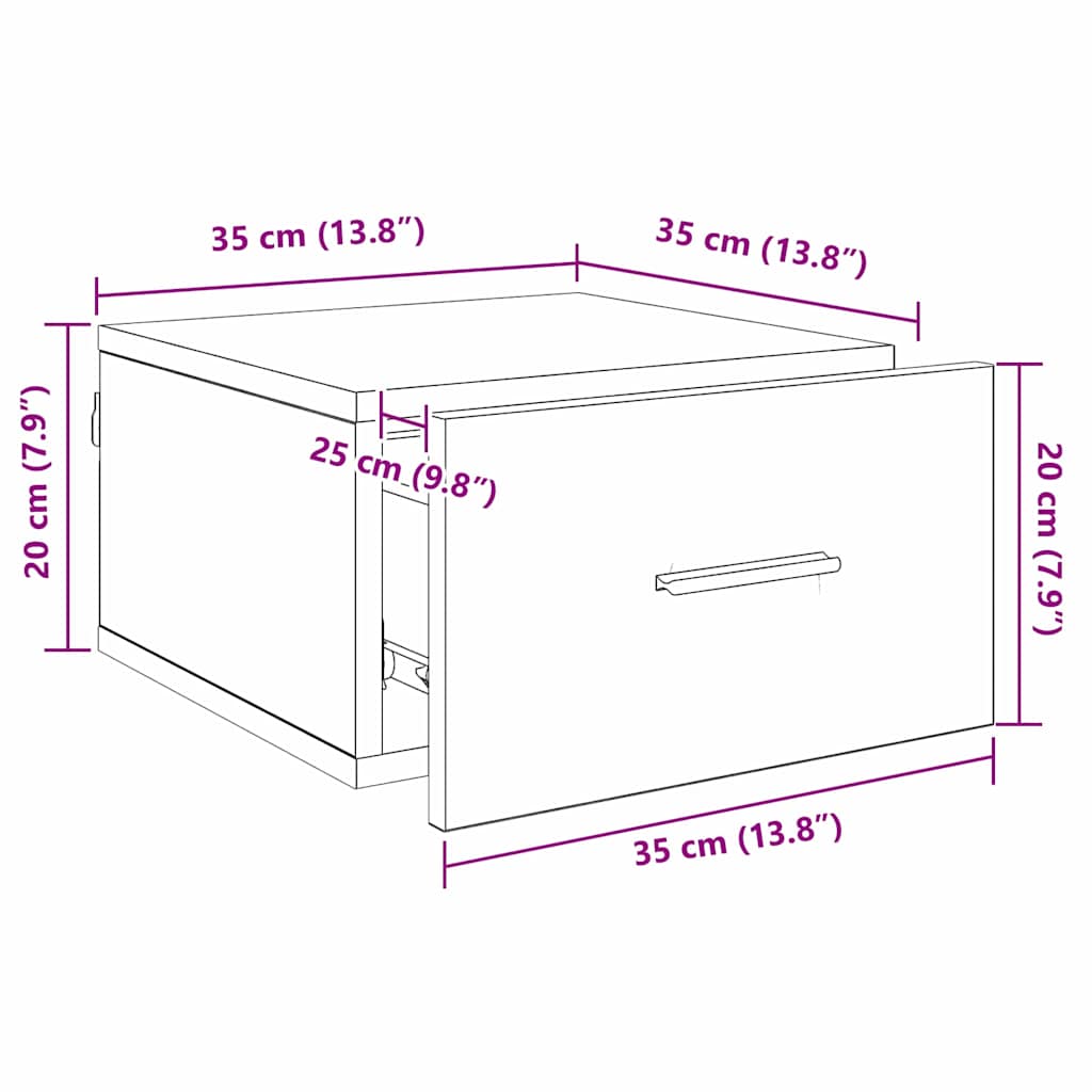 Nachtkastje 2 pcs Zwart eiken 35 x 35 x 20 cm Bewerkt hout