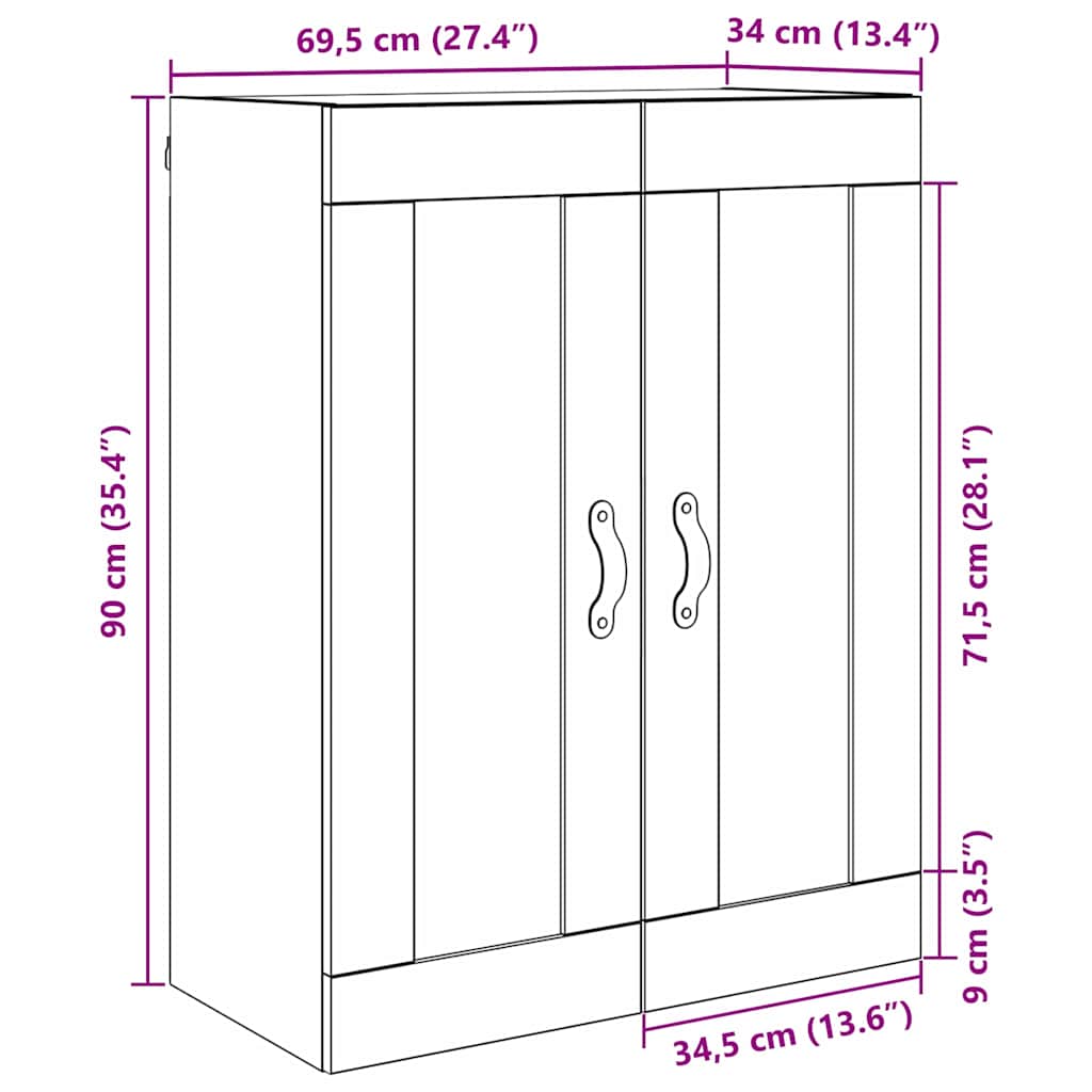 Wandkast Oud Hout 69,5 x 34 x 90 cm Bewerkt hout