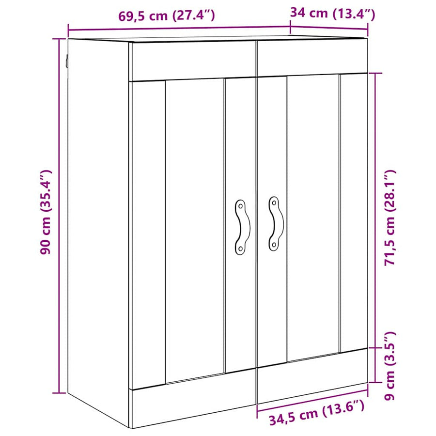 Wandkast Zwart Eiken 69,5 x 34 x 90 cm Bewerkt hout