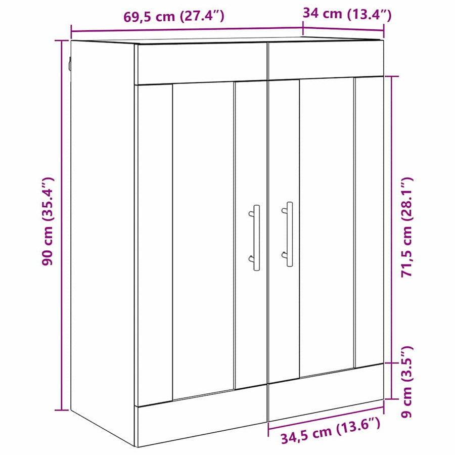 Wandkast Oud Hout 69,5 x 34 x 90 cm Bewerkt hout