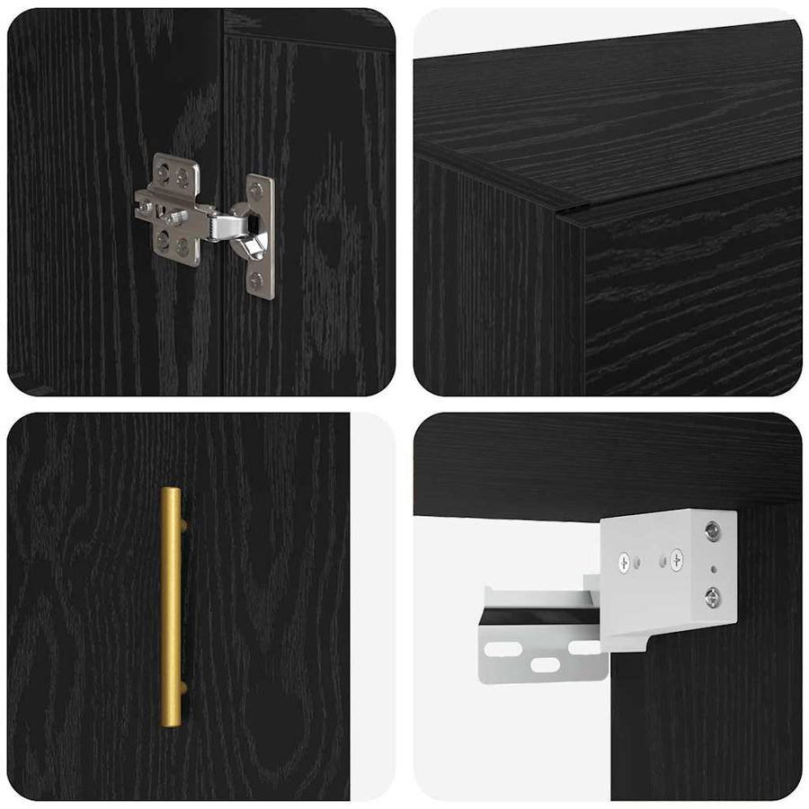 Wandkast Zwart Eiken 69,5 x 34 x 90 cm Bewerkt hout