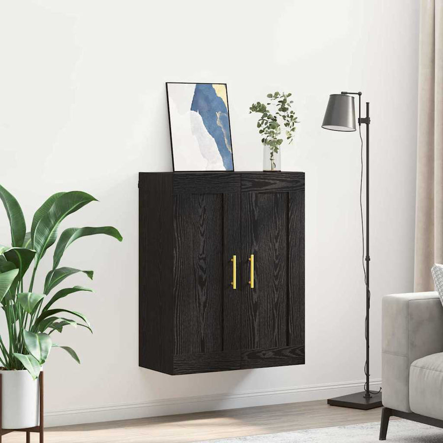 Wandkast Zwart Eiken 69,5 x 34 x 90 cm Bewerkt hout