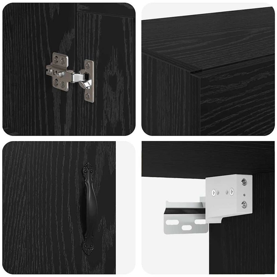 Wandkast Zwart Eiken 69,5 x 34 x 90 cm Bewerkt hout