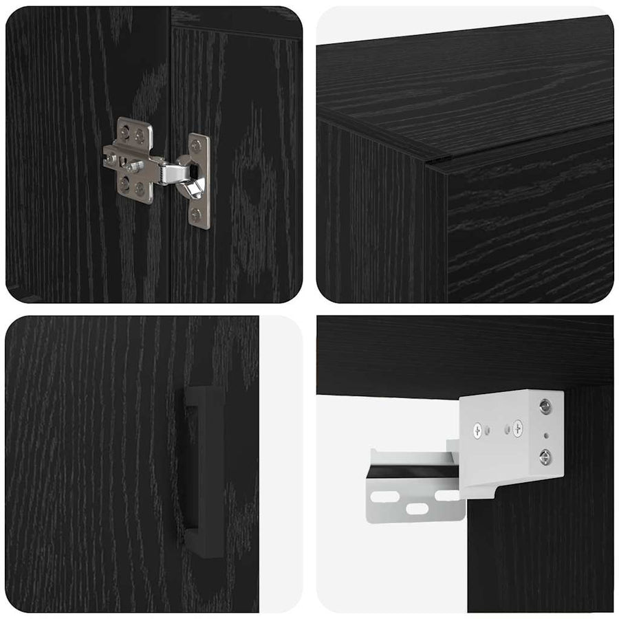 Wandkast Zwart Eiken 69,5 x 34 x 90 cm Bewerkt hout