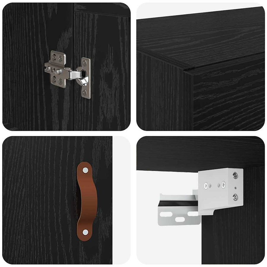 Wandkast Zwart Eiken 34,5 x 34 x 90 cm Bewerkt hout