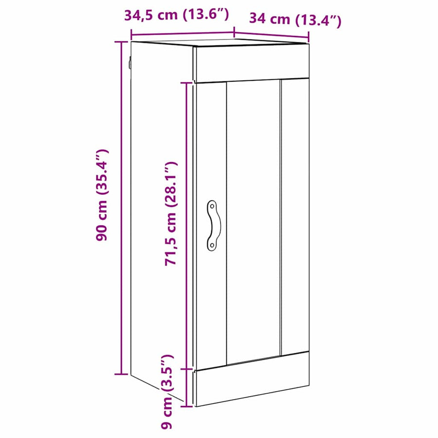 Wandkast Zwart Eiken 34,5 x 34 x 90 cm Bewerkt hout