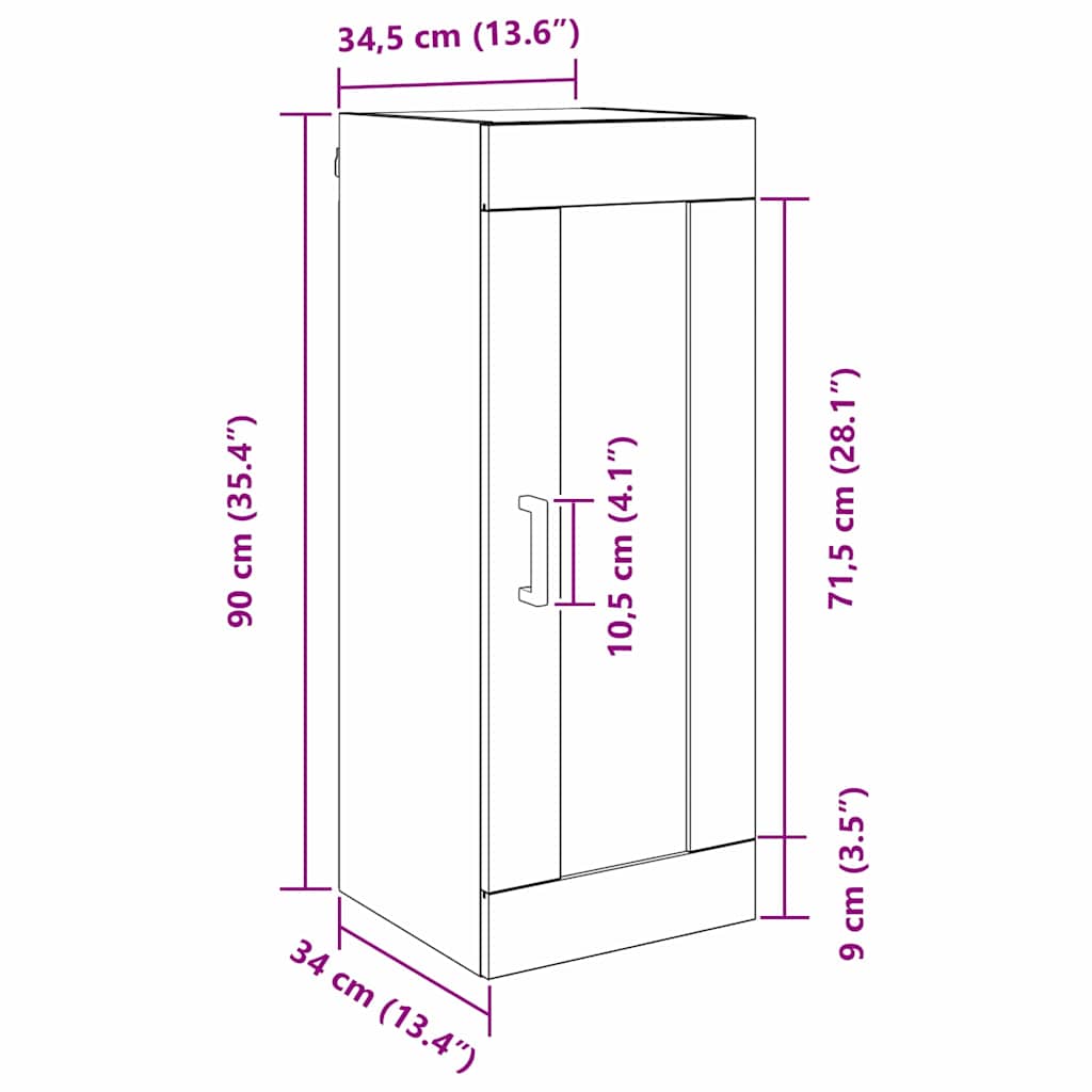 Wandkast Zwart Eiken 34,5 x 34 x 90 cm Bewerkt hout