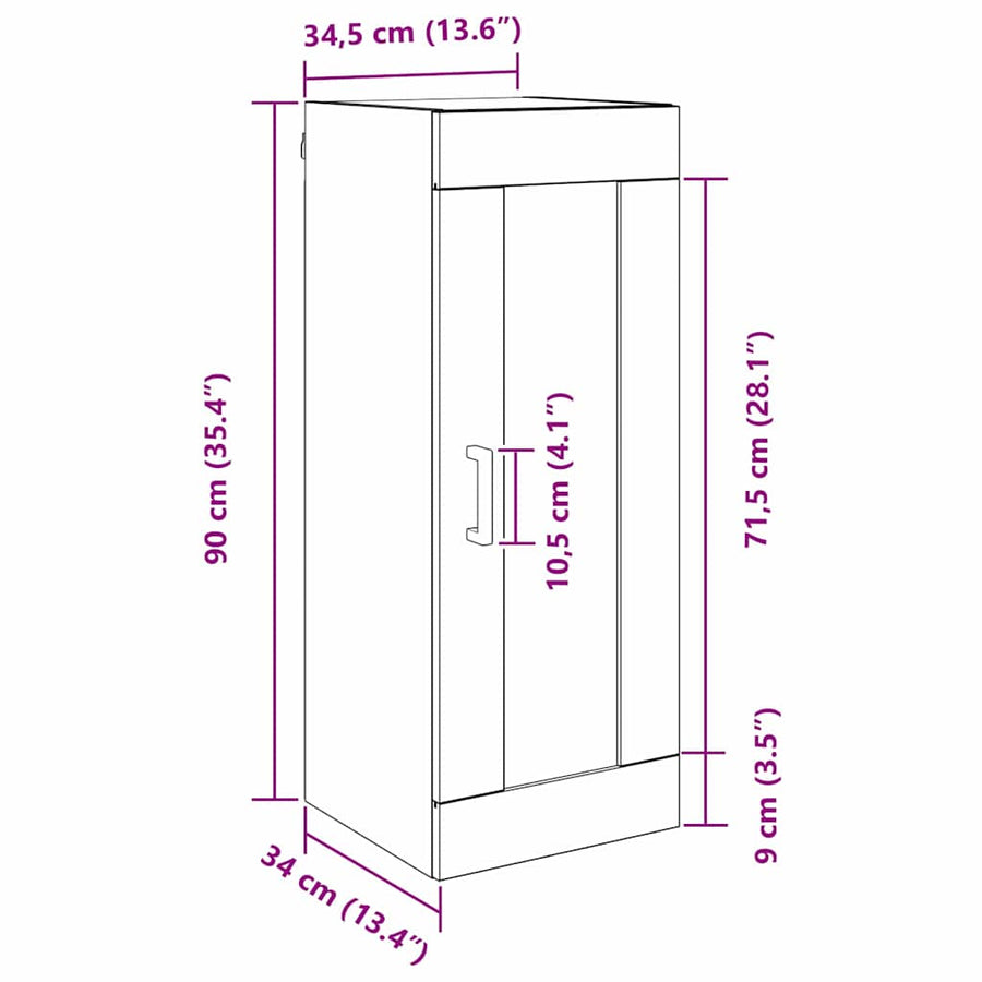 Wandkast Zwart Eiken 34,5 x 34 x 90 cm Bewerkt hout
