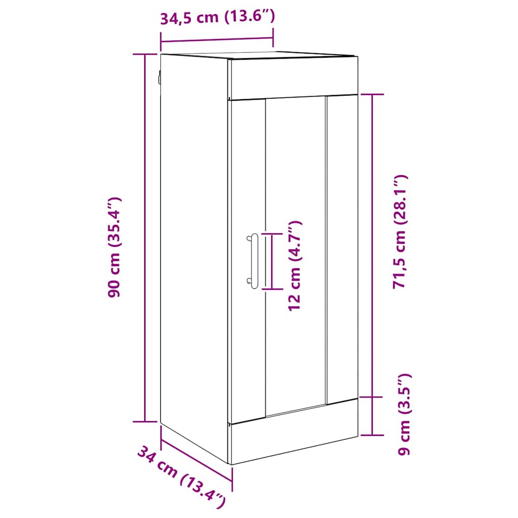 Wandkast Zwart Eiken 34,5 x 34 x 90 cm Bewerkt hout