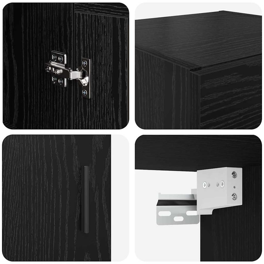 Wandkast Zwart Eiken 34,5 x 34 x 90 cm Bewerkt hout