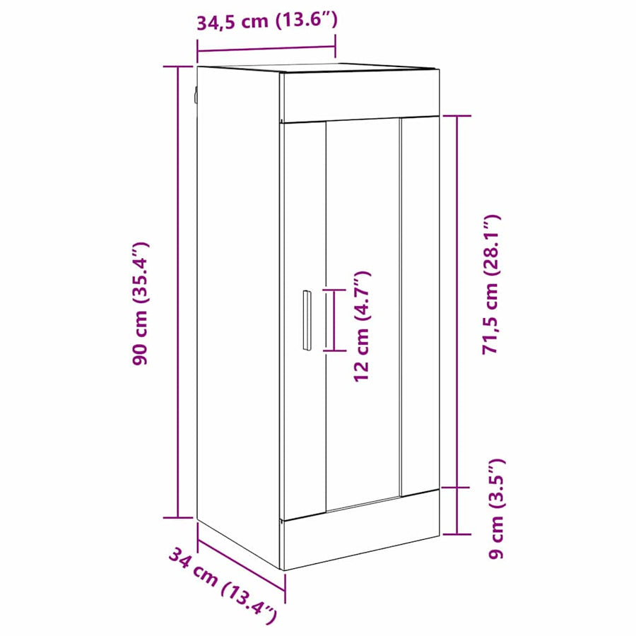 Wandkast Zwart Eiken 34,5 x 34 x 90 cm Bewerkt hout