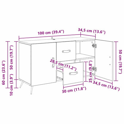 Dressoir met lade Oud Hout 100 x 36 x 60 cm Bewerkt hout
