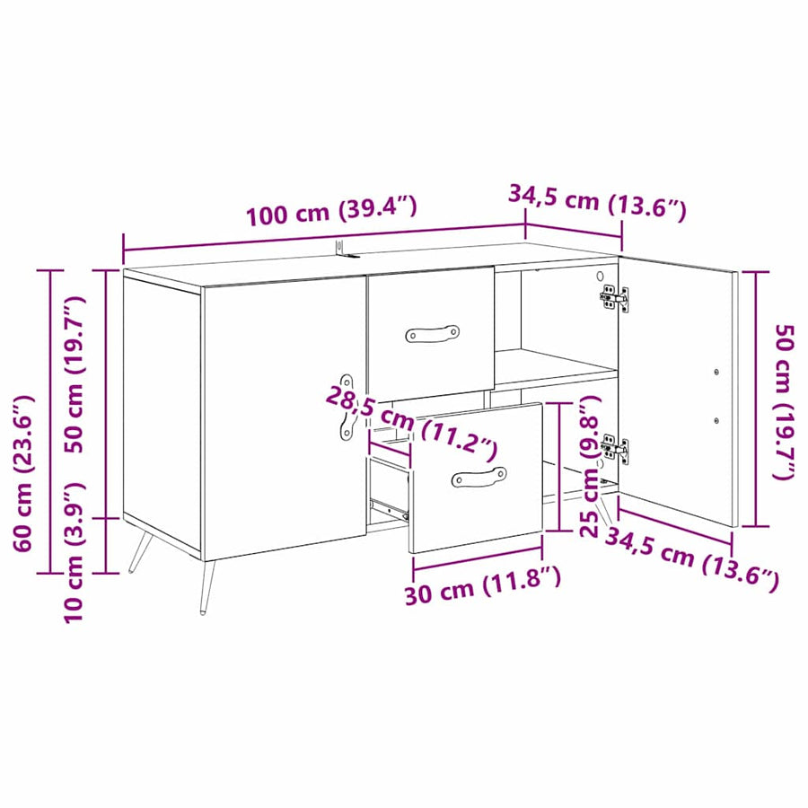 Dressoir met lade Artisan Eiken 100 x 36 x 60 cm Bewerkt hout