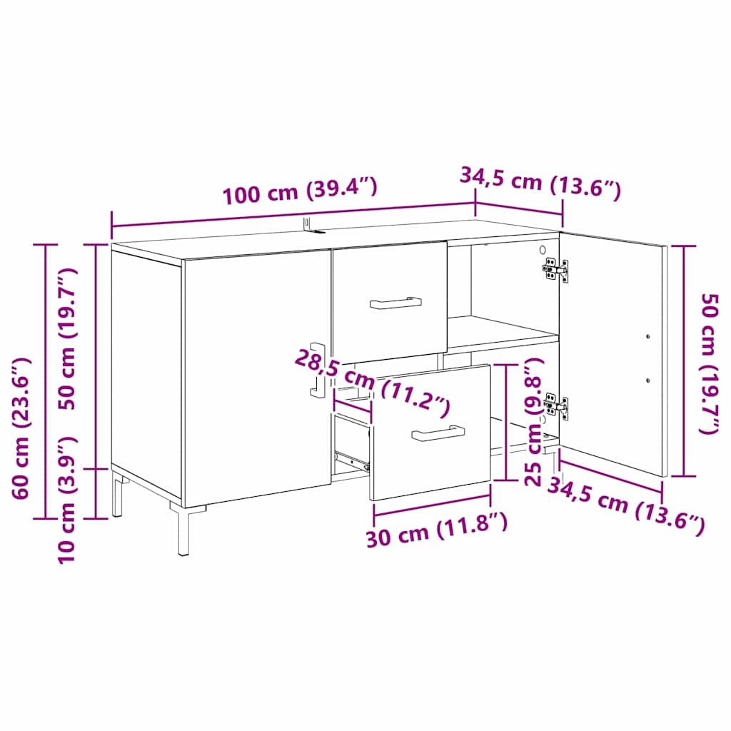 Dressoir met lade Artisan Eiken 100 x 36 x 60 cm Bewerkt hout