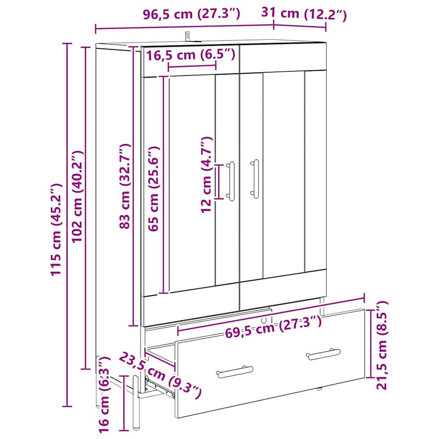 Highboard Corona Oud Hout 69,5 x 31 x 115 cm Bewerkt hout