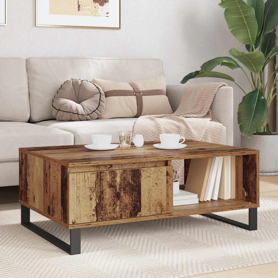 Salontafel met lade Oud hout 90 x 60 x 35 cm Bewerkt hout