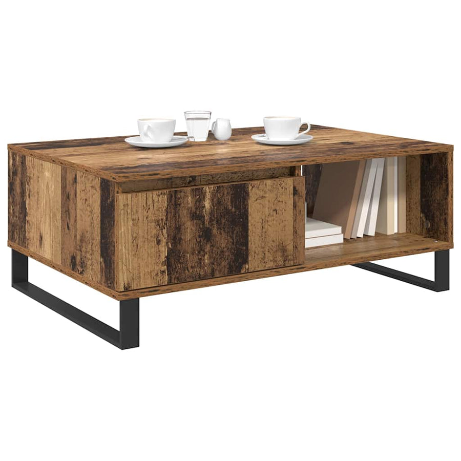 Salontafel met lade Oud hout 90 x 60 x 35 cm Bewerkt hout