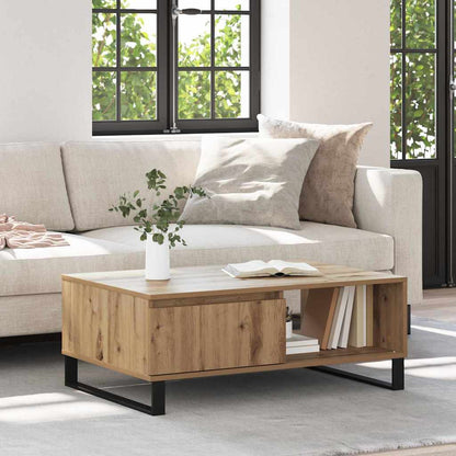 Salontafel artisanaal eikenkleurig 90 x 60 x 35 cm Bewerkt hout