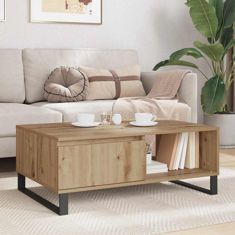 Salontafel artisanaal eikenkleurig 90 x 60 x 35 cm Bewerkt hout