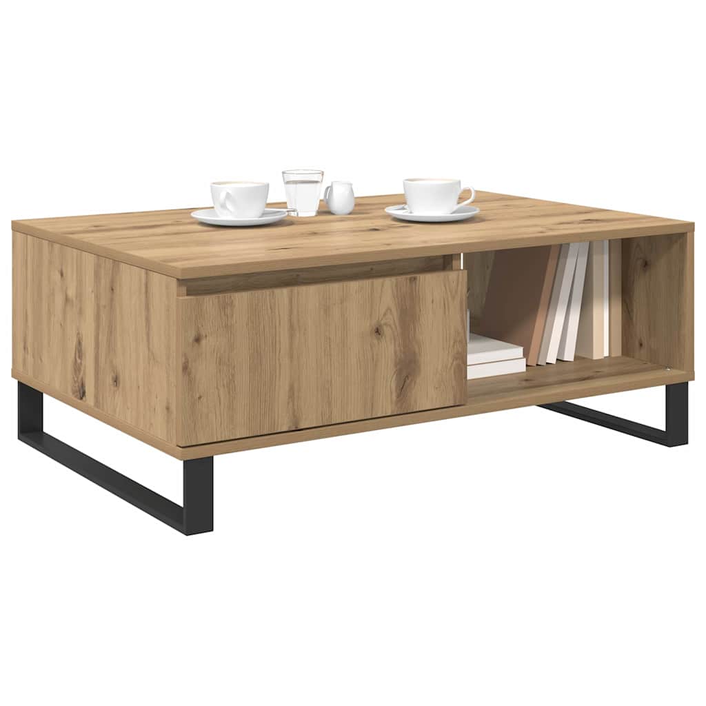 Salontafel artisanaal eikenkleurig 90 x 60 x 35 cm Bewerkt hout