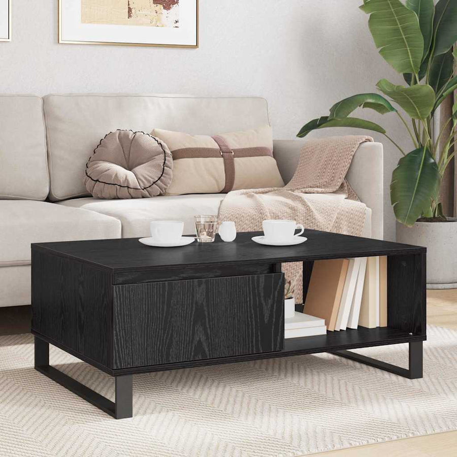 Salontafel met lade Zwart eiken 90 x 60 x 35 cm Bewerkt hout