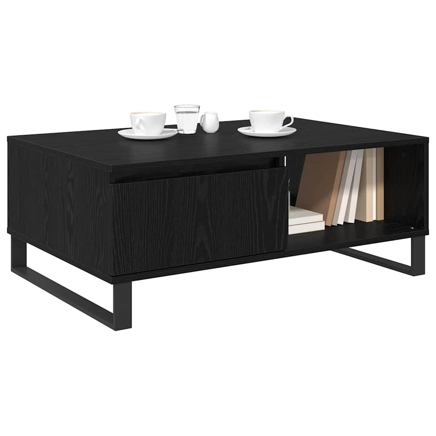 Salontafel met lade Zwart eiken 90 x 60 x 35 cm Bewerkt hout