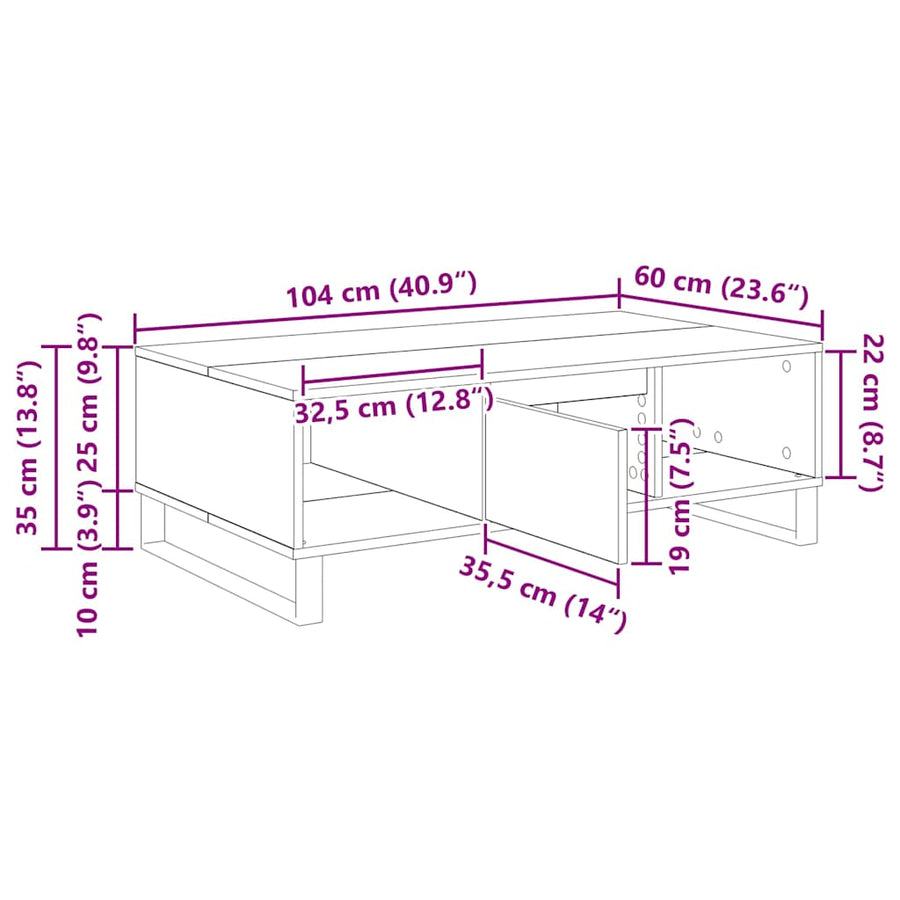 Salontafel Zwart eiken 104 x 60 x 35 cm Bewerkt hout