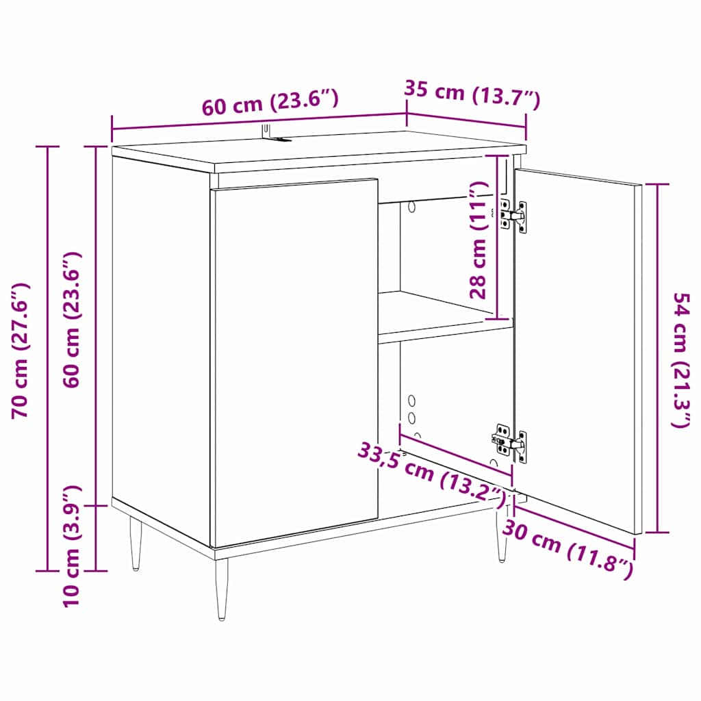 Dressoir Zwart Eiken 60 x 35 x 70 cm Bewerkt hout