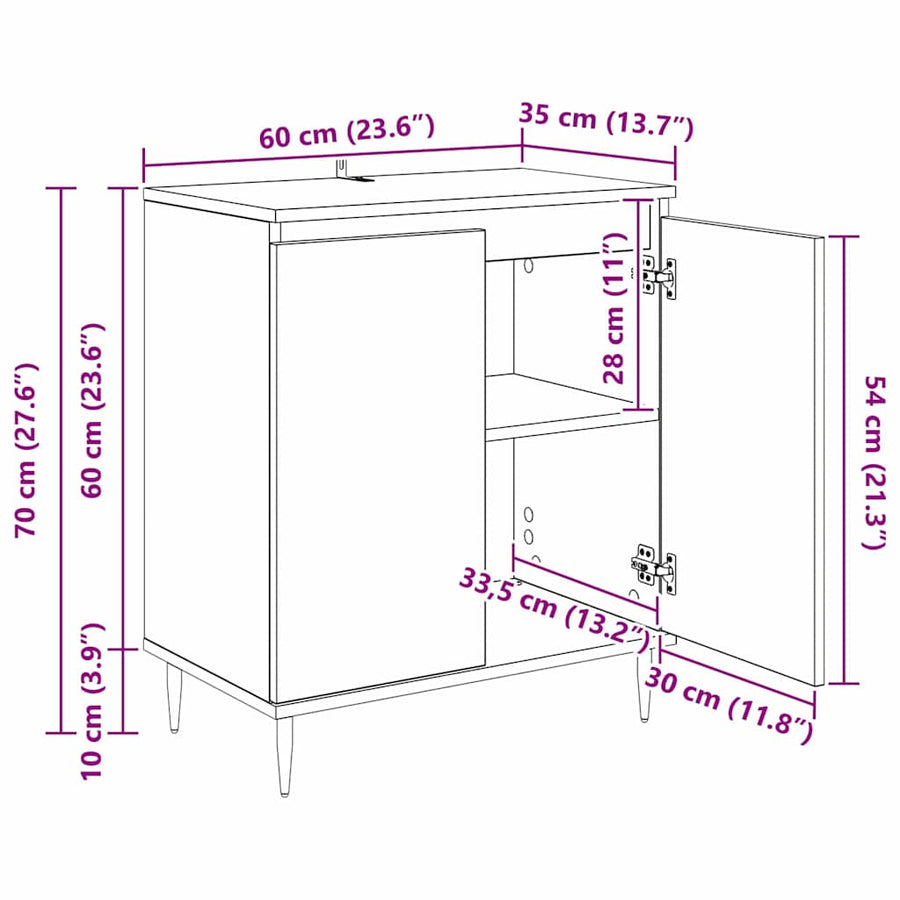 Dressoir Zwart Eiken 60 x 35 x 70 cm Bewerkt hout